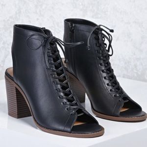 Forever 21 Lace up Peep Heel/Toe Booties